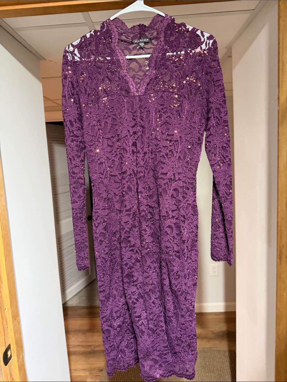 MARINA Purple Lace Midi Dress